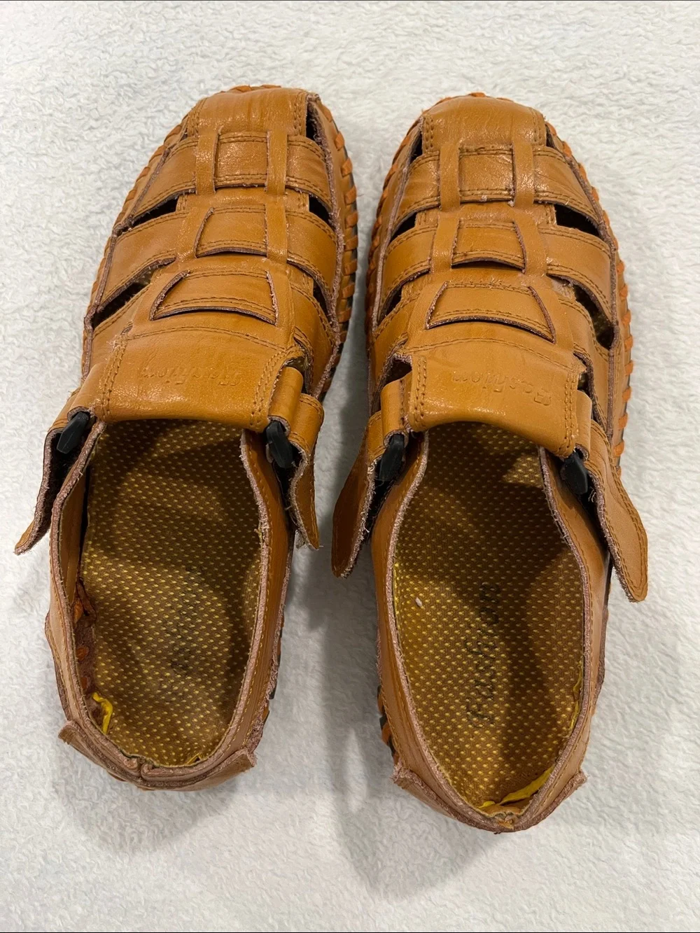 Men’s Tan Faux Leather-Like Woven Fisherman Sandals with Hook-and-Loop Strap